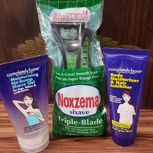 Shaving bundle w/ razors, shave gel, and hair growth inhibitor lotion
